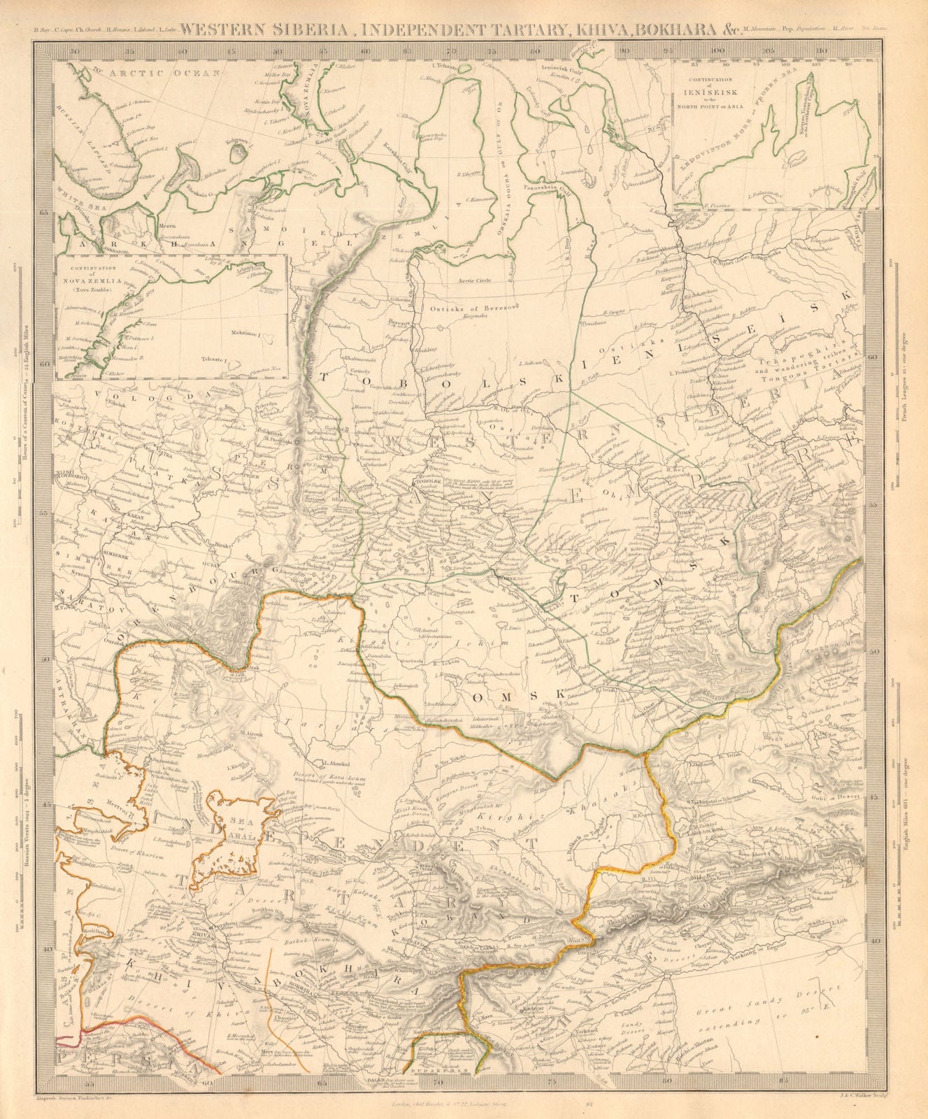 CENTRAL ASIA. Western Siberia, Khiva Bokhara. Independent Tartary. SDUK 1846 map